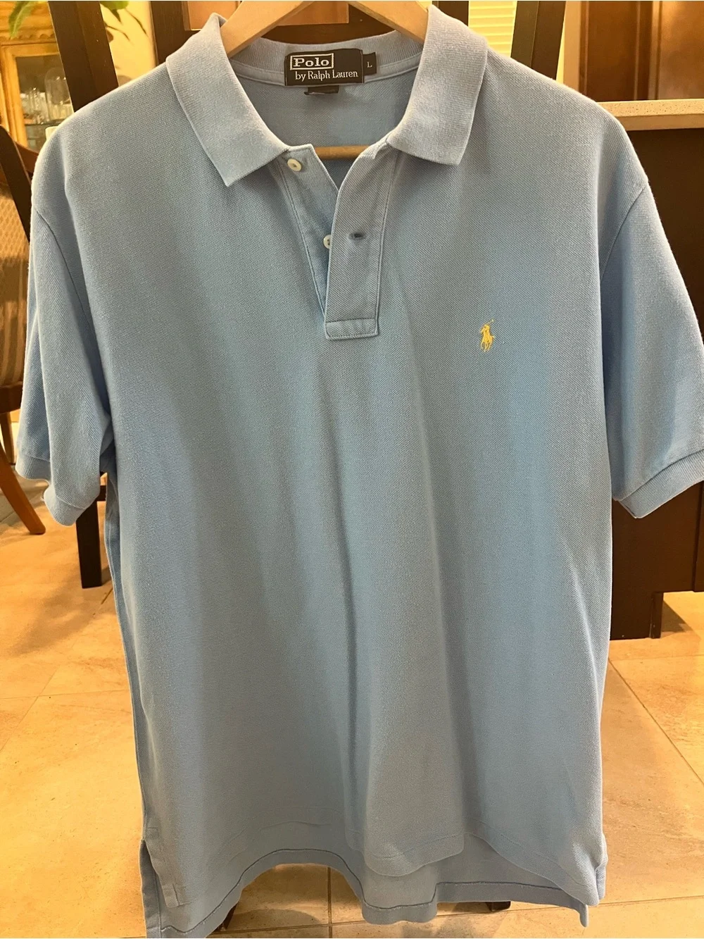 Ralph Lauren Classic Fit Polo Shirt Light Blue Yellow Pony Large Men's